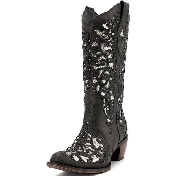 SO SIMPOK Women's Rhinestones Western Cowboy Boots Chunky Mid Calf Boots Size 4 - Picture 1 of 6